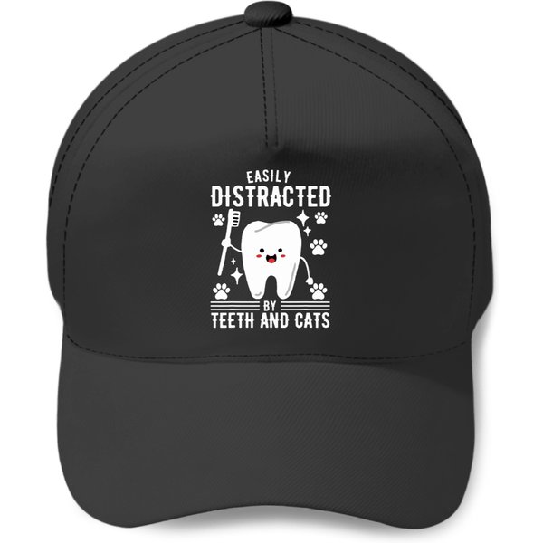 Easily Distracted By Teeth And Cats Dentists Baseball Caps-image