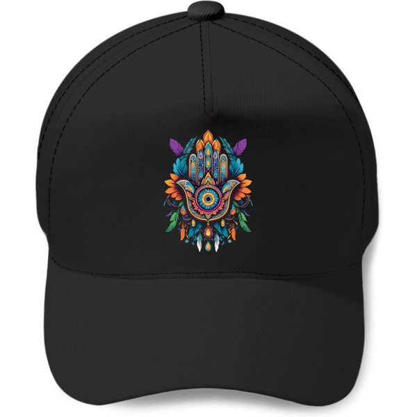 Fatima Hand Feather Mandala Piritual Deign Baseball Caps-image