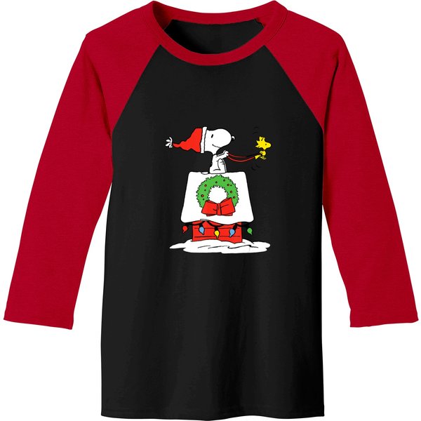 Holiday Snoopy's Doghouse Sleigh T-shirt Baseball Tees