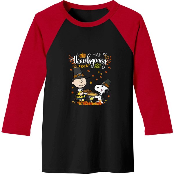 Charlie Brown Snoopy Happy Thanksgiving Baseball Tee-image