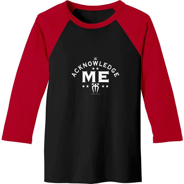 Wrestling Entertainment Roman Reigns Acknowledge Me Distressed Text Logo Baseball Tees