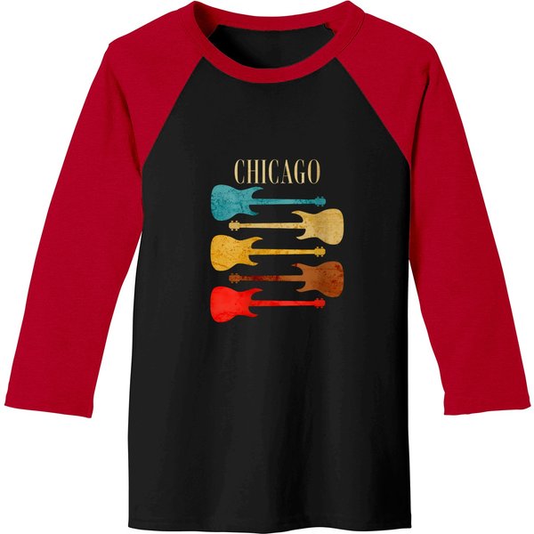Womens Chicago Concert Rock Music Festival Guitars Illinois Band Il V-neck T-shirt Baseball Tees