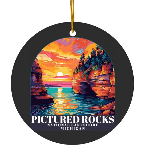 Pictured Rocks National Lakeshore Michigan, Colorful Graphic Ceramic Ornaments