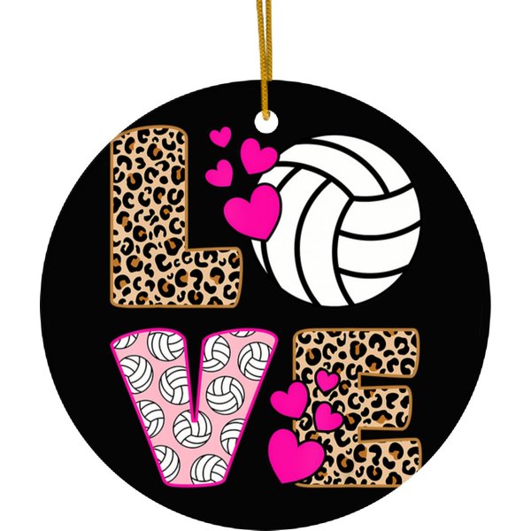 Cute Love Volleyball Leopard Print Wo Ladies Volleyball Ceramic Ornaments-image