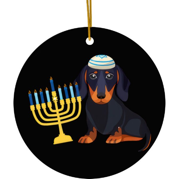 Wiener Funny Hanukkah Chanukah Lover Menorah Jewish 100 Dachshund Doxie Ceramic Ornaments-image