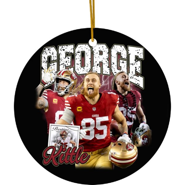Vintage 90s Graphic Style George Kittle Ceramic Ornaments, San Francisco Football
