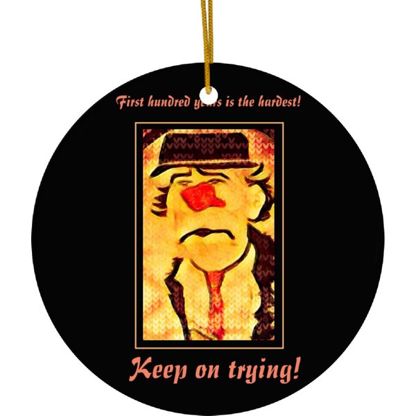 Vintage 70s Sad Clown Drawing (d1) Editable Ceramic Ornaments