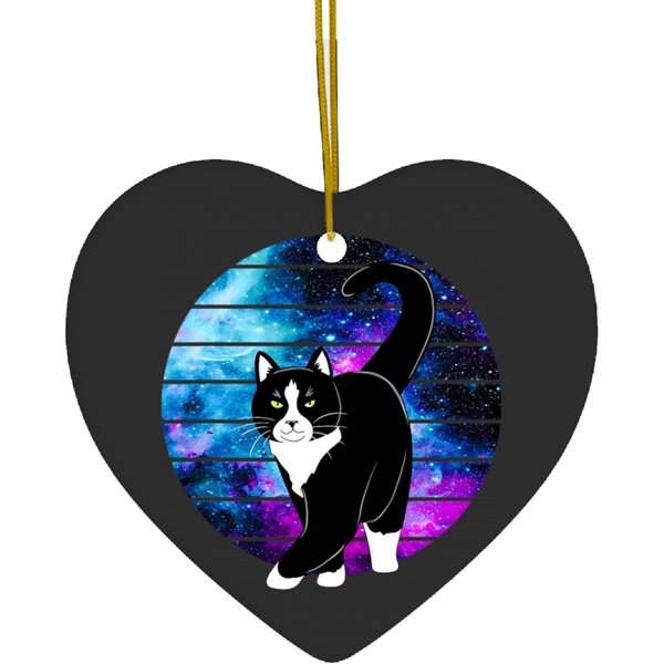 Black Paws Galaxy Black Tuxedo Cat Lover Cat Kitty Lover Green Eyes Ceramic Ornaments