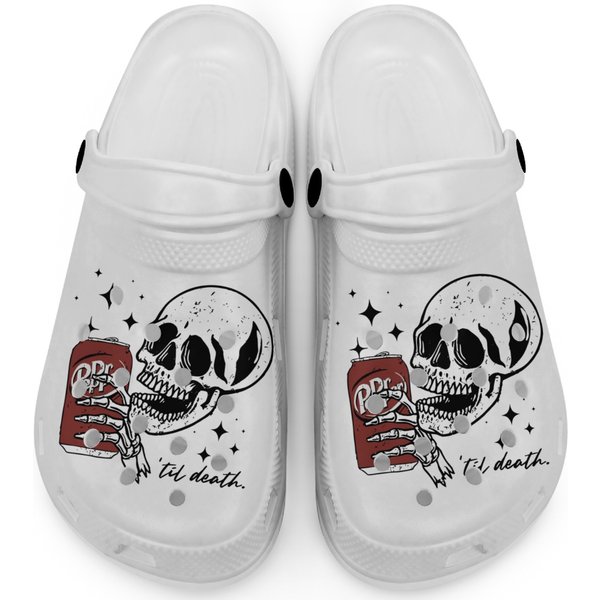 Till Death Dr. Pepper Clogs, Skeleton Clogs, Halloween Sweater-image