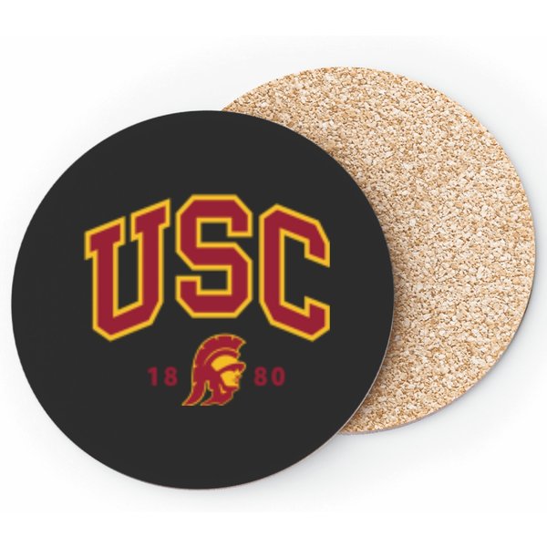 Usc Curved Block Logo With Cardinal Gold Trojan Coasters