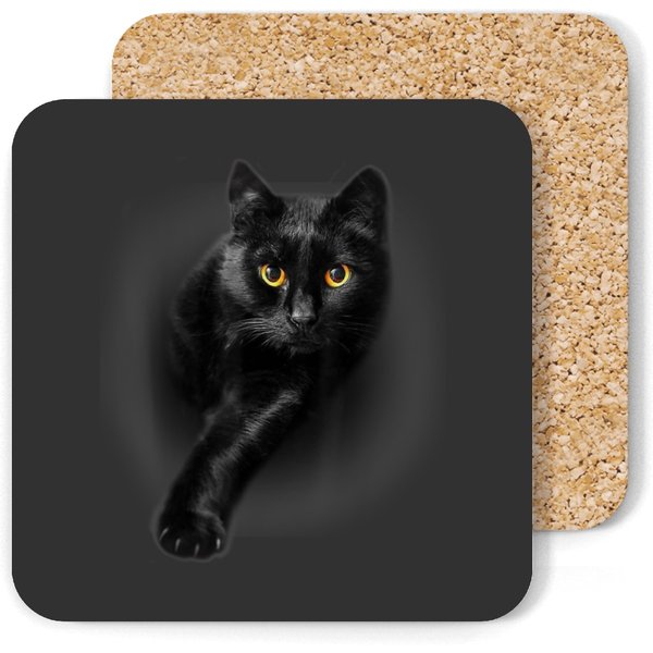 Black Cat Yellow Eyes Coasters - Funny Cat Lover Gift