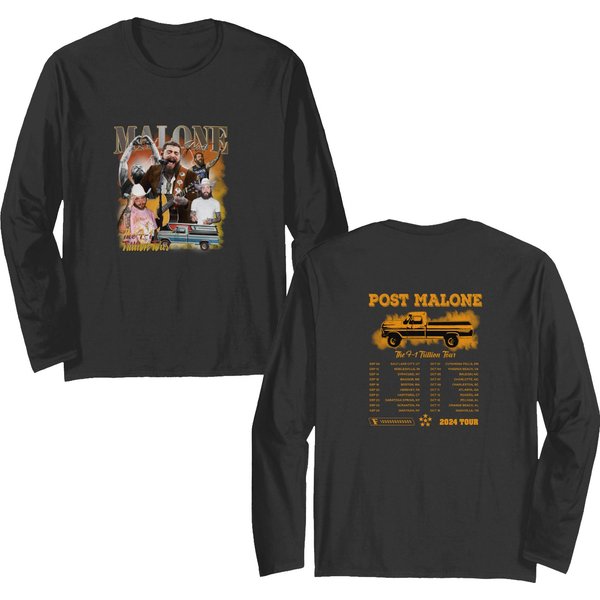 Post Malone Tour Double Sided Long Sleeves, Music 2 Sides Double Sided Long Sleeves Post Malone The F-1 Trillion 2024 Concert-image