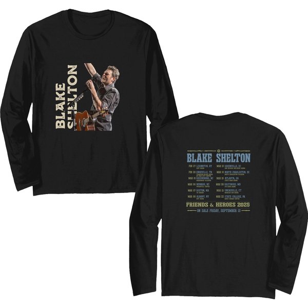 Blake Shelton Signature Double Sided Long Sleeves, Blake Shelton Friends And Heroes Tour 2025 Double Sided Long Sleeves