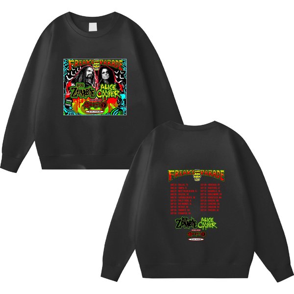 Rob Zombie Freaks On Parade Tour 2024 Double Sided Sweatshirts With Alice Cooper Dates-image
