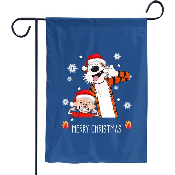 Merry Christmas Calvin And Hobbes Garden Flags-image