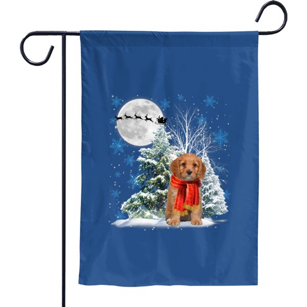Cavapoo Under Moonlight Snow Christmas Pajama Garden Flags