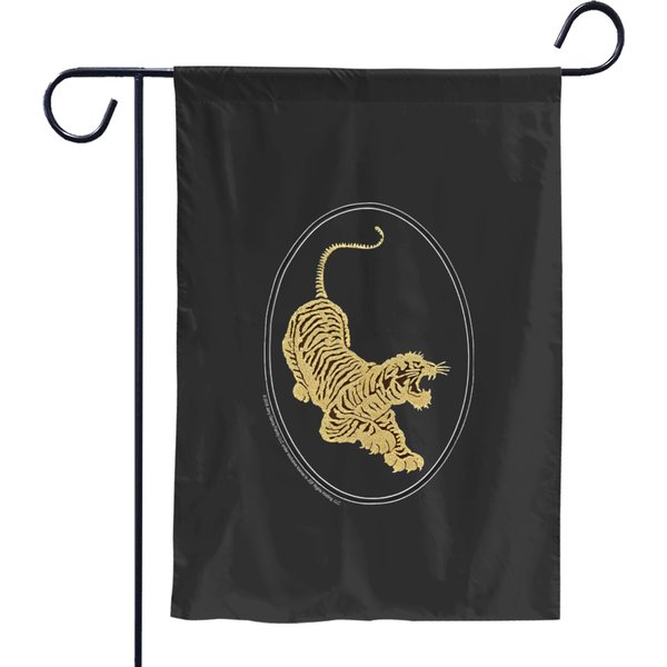 Jerry Garcia Garden Flags- Tiger Guitar Emblem, Gold Metallic Ink On A Black Garden Flags-image