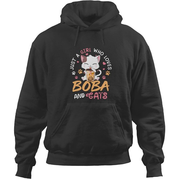 Just A Girl Who Loves Boba And Cats Bubble Tea Kawaii Anime Hoodies