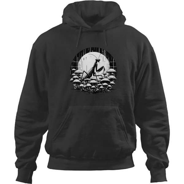 Praying Mantis Monochromatic Praying Mantis In Mushroom Garden (1) Hoodies-image