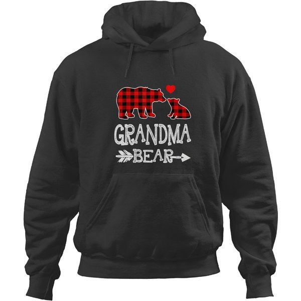 Red Plaid Grandma Bear Christmas Pajama Matching Family T Hoodies-image