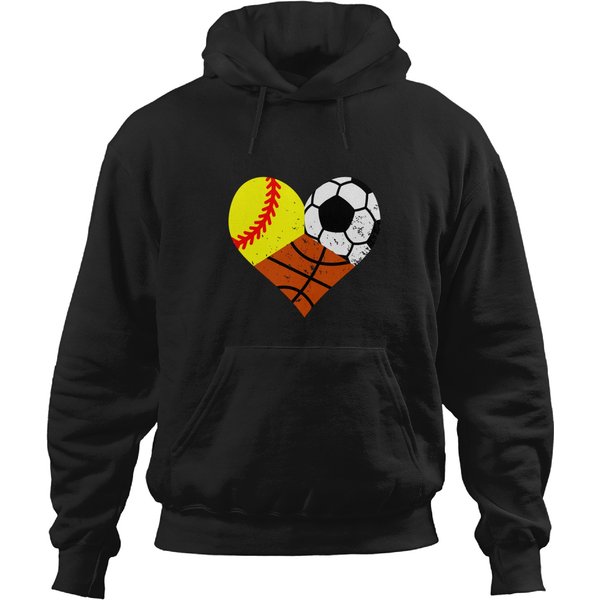 Softball Soccer Basketball Heart Funny Sport Player Mom Hoodies-image