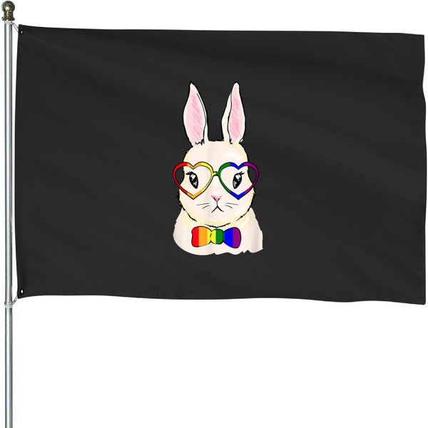 Easter Bunny Gay Pride Lgbt-Q Cute Rainbow Flag Ally House Flags-image