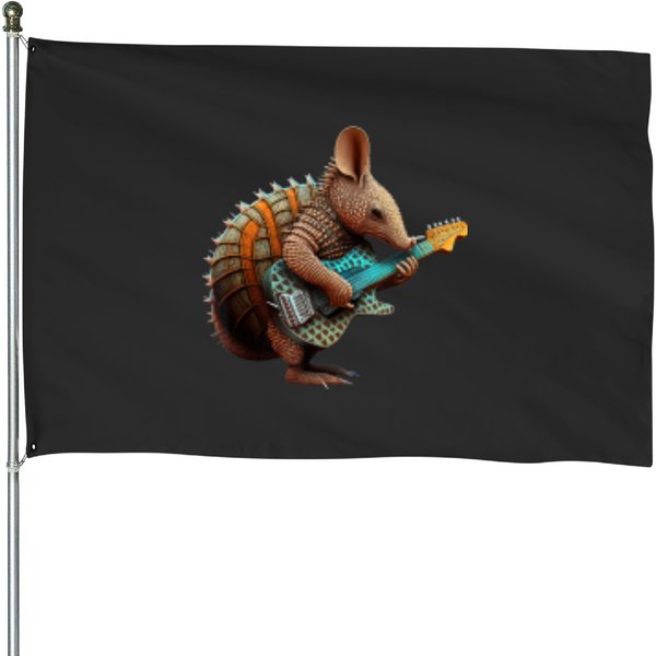 Armadillo Playing Electric Guitar Rock T House Flags-image