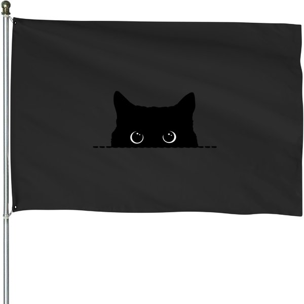 Black Cat Peeking House Flags-image