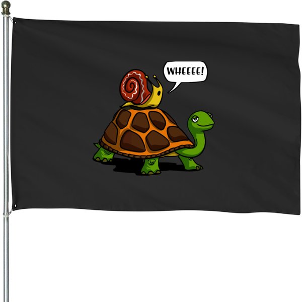 Snail Riding Turtle House Flags-image