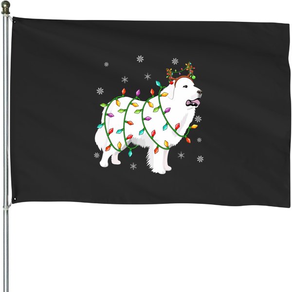 Funny Xmas Lighting Reindeer Hat Great Pyrenees Christmas House Flags-image