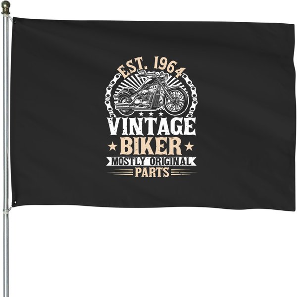 Motorcycle Biker Birthday, Born In 1964, Vintage 1964 House Flags-image