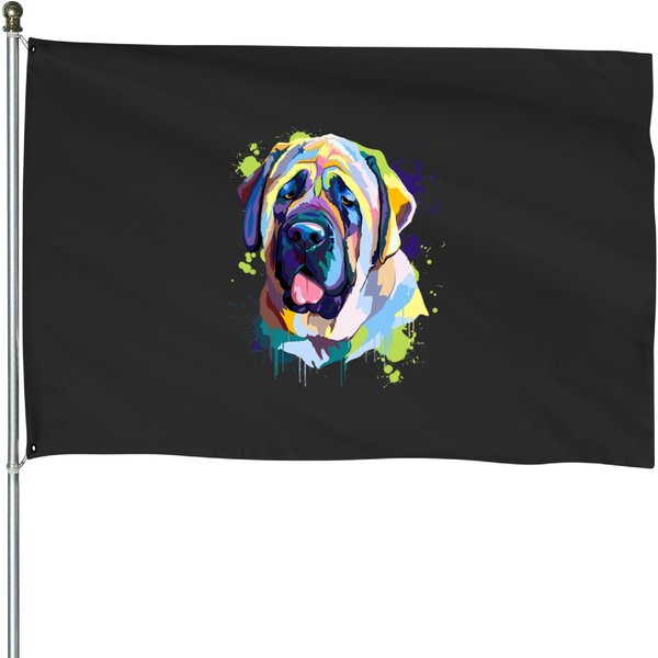 English Mastiff Dog Face Watercolor Colorful Splash Art House Flags-image