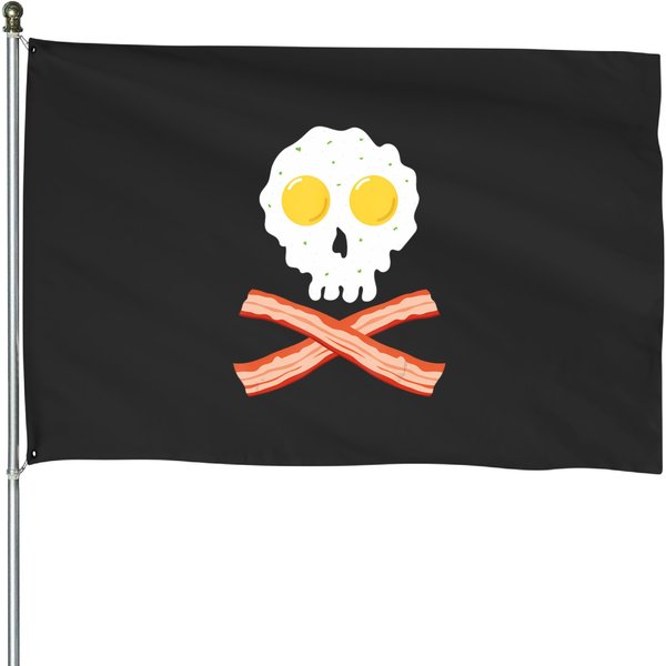 Bacon Crossbones Sunnyside Up Eggs Skull Funny Breakfast House Flags-image