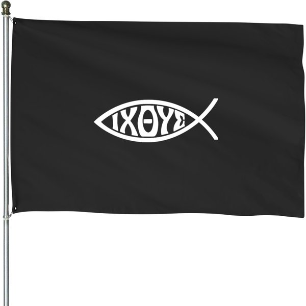 Ichthys Or Ichtus Ixoye Christian Fish House Flags-image
