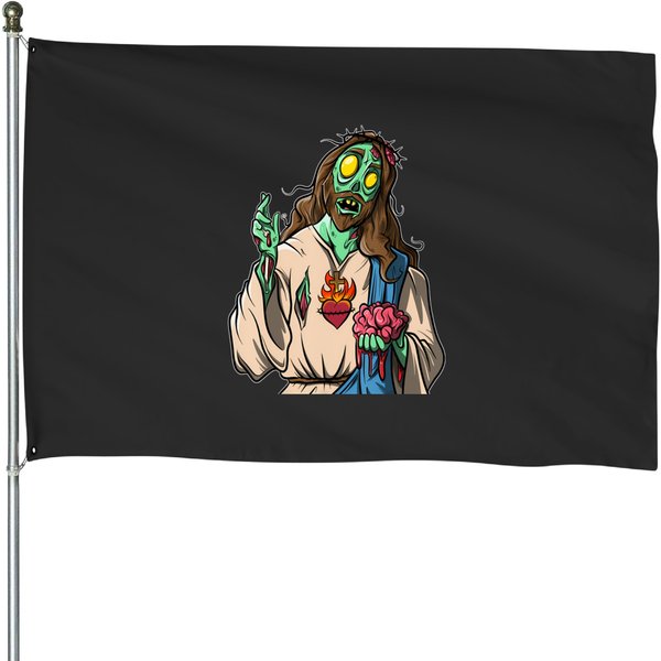 Zombie Jesus Halloween House Flags-image