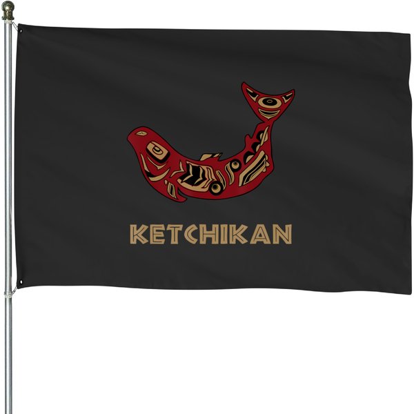 Ketchikan Alaska Native American Indian Salmon Fisher Art House Flags-image