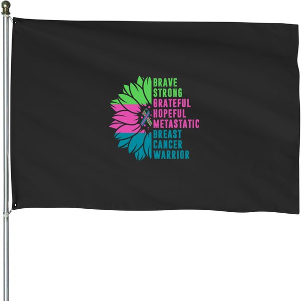 Sunflower Butterfly Metastatic Breast Cancer Awareness House Flags-image