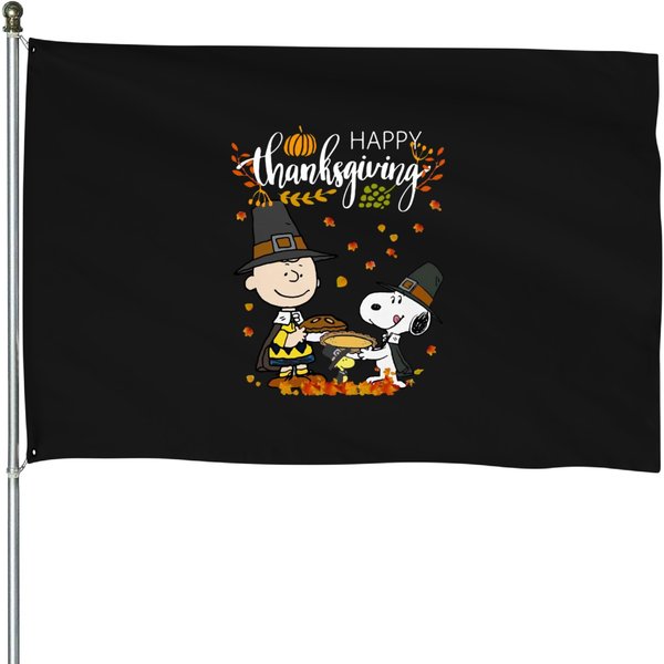 Charlie Brown Snoopy Happy Thanksgiving House Flag-image
