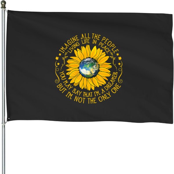 All The People Imagine Living Life In Peace Flower House Flags-image