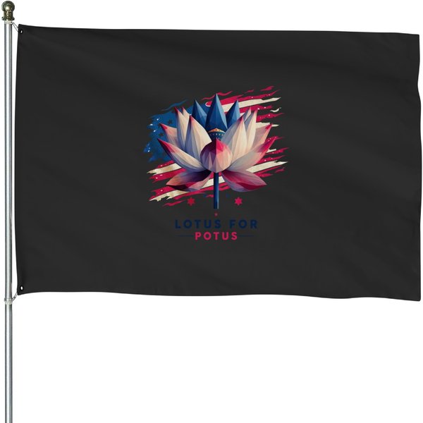 Lotus For Potus America Flag Kamala Harris For President 2024 Election House Flags-image