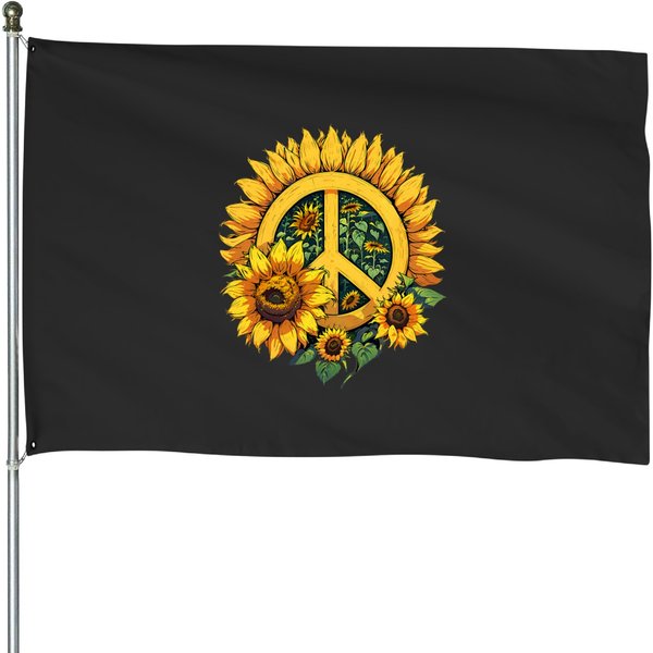 Sunflower Peace Sign House Flags-image