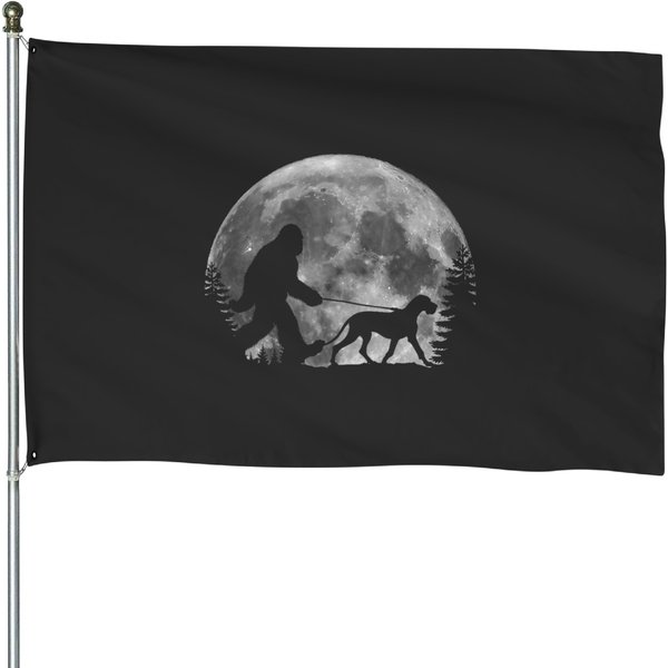 Bigfoots Walking A Dog Funny Great Dane Lovers Moon Halloween House Flags-image