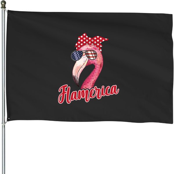Flamerica Cute Fourth Of July Patriotic Flamingo House Flags-image