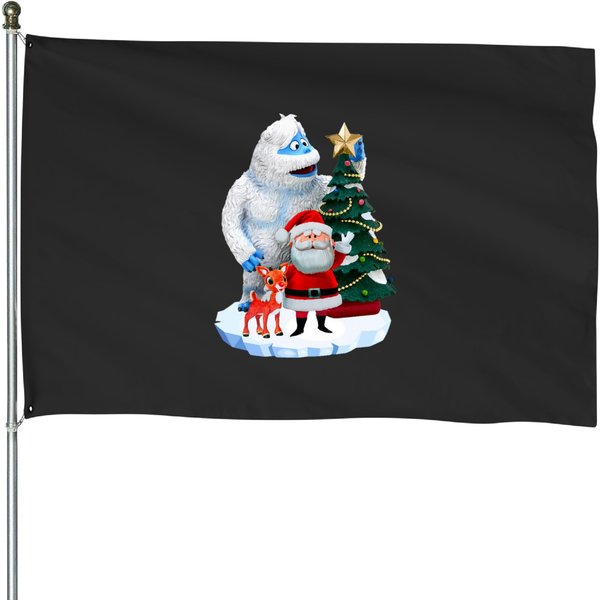 Bumble, Rudolph, And Santa Bumble, Rudolph, And Santa House Flags-image