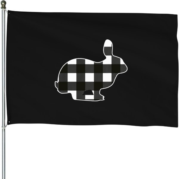 Rabbi Bunny Buffalo Black White Plaid Happy Easter House Flags-image