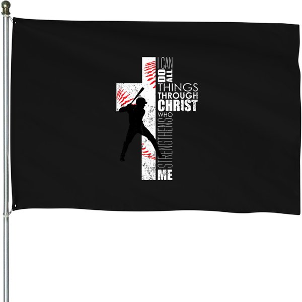 Christian Cross Baseball I Can Do All Things Through Christ House Flags-image