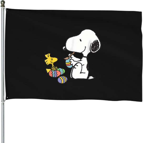 Snoopy And Woodstock Easter Eggs House Flags-image