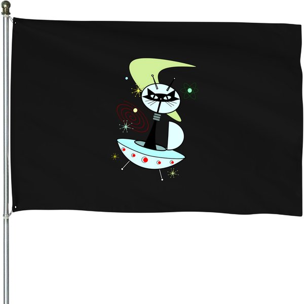 Cats In Space Mcm Atomic Cat House Flags-image