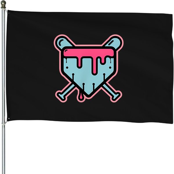 Baseball Home Plate Drip Ice Cream Spinkle Baseball Tie Dye House Flags-image