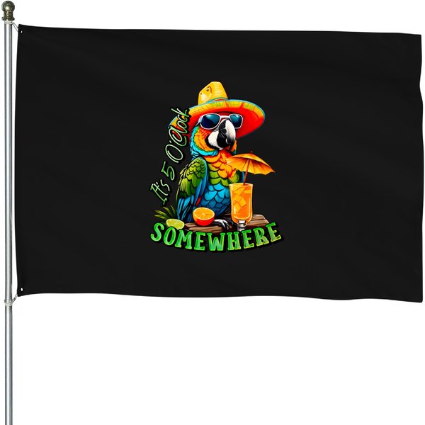It's 5 O'clock Somewhere Tropical Parrot T-Shirt House Flags-image